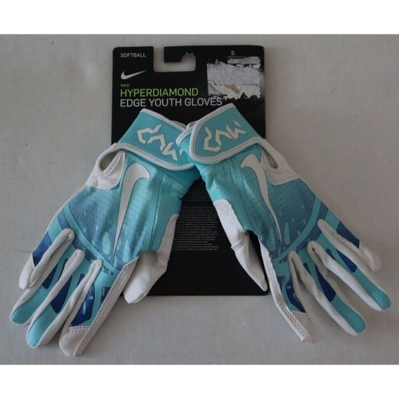 Nike Youth Unisex Sz Small Blue/White Hyperdiamond Edge Softball Batting Gloves - Picture 1 of 3